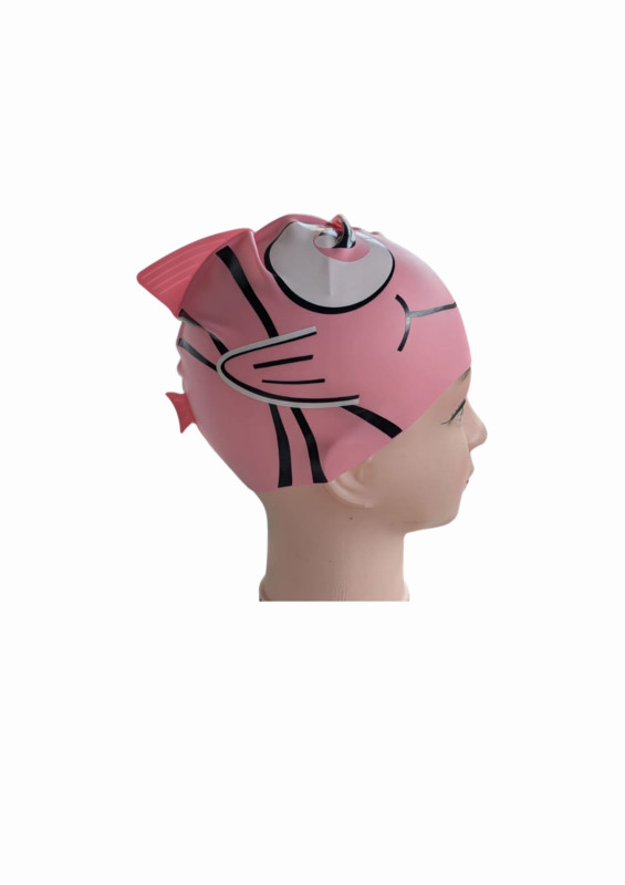 Pink fish design swim cap for kids